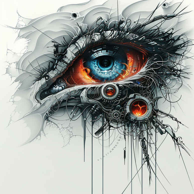 biomechanics tattoo design ideas Surrealism chromatic flux abstract mechanics embodying perseverance