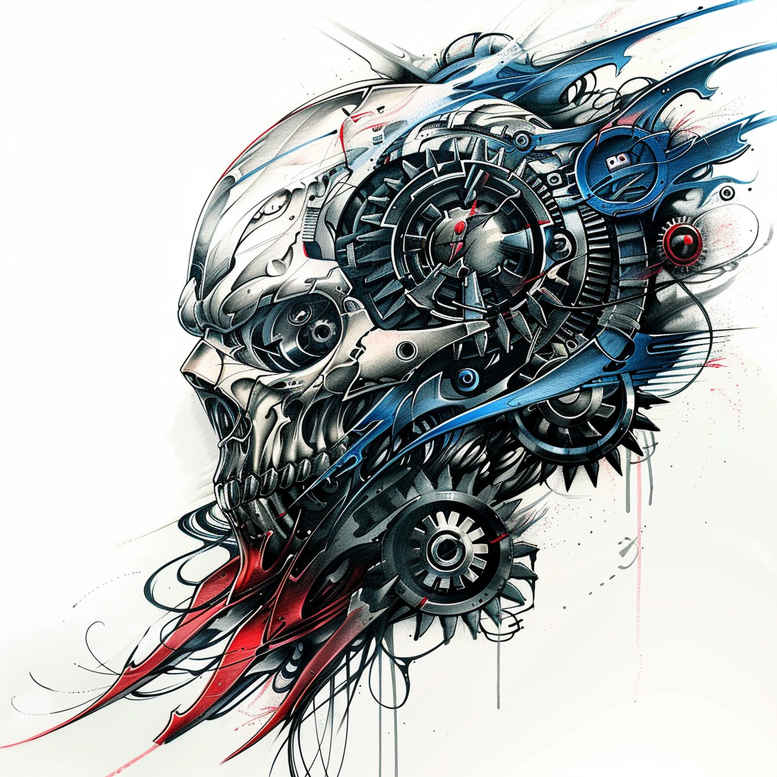 biomechanics tattoo design ideas Surrealism distorted reality dynamic lines for lower leg