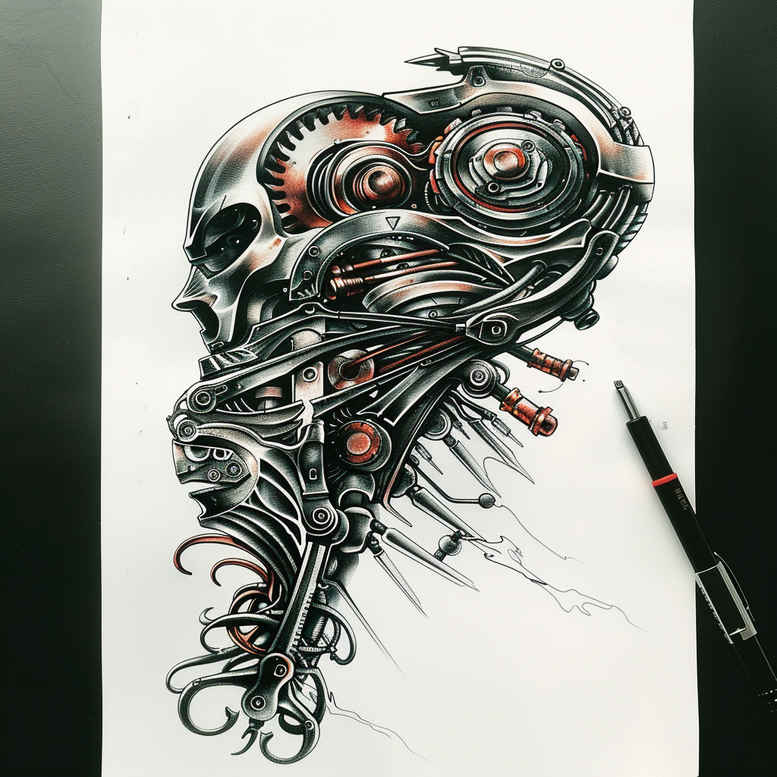 biomechanics tattoo design ideas Realism organic structure functional anatomy shows perseverance