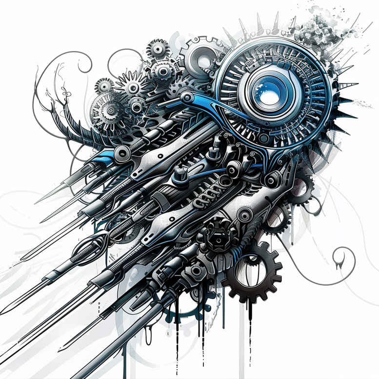 biomechanics tattoo design ideas Surrealism esoteric joint mechanics for side torso