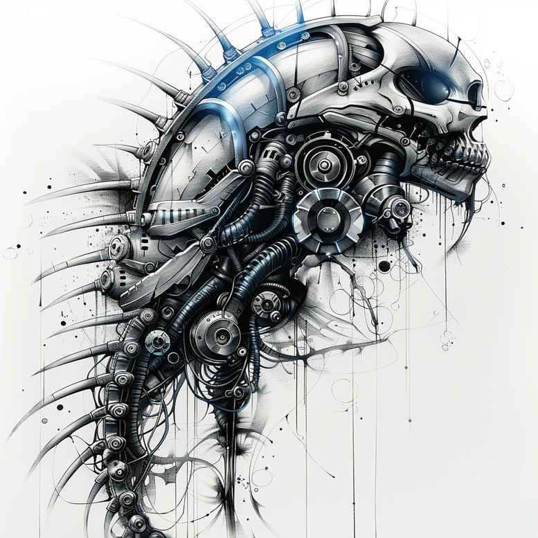 biomechanics tattoo design ideas Realism dynamic shadows layered shading symbolising endurance