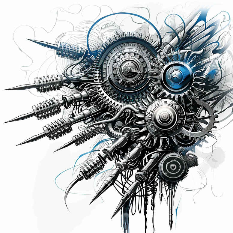 biomechanics tattoo design ideas Surrealism chromatic aberration machine elements for sternum