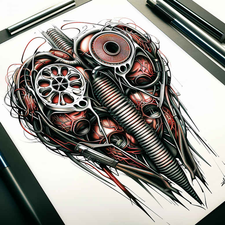biomechanics tattoo design ideas Realism crisp detail muscle fibers represents strength