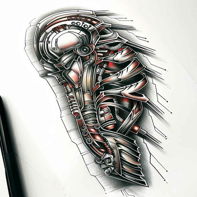 biomechanics tattoo design ideas light play tension effects for upper chest