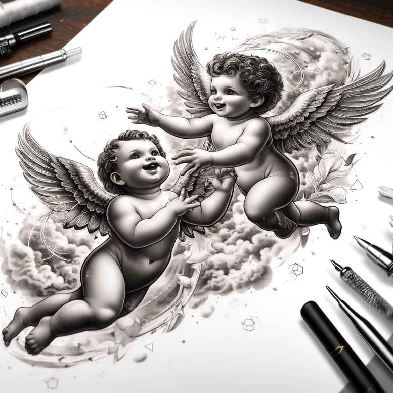 angel – tattoo design ideas free ai generated – realism-photo-realistic – for-arm – Gallery: angel-inkby-ai