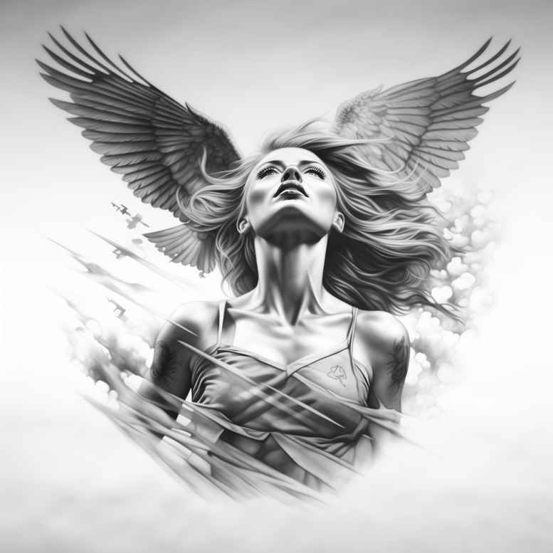 angel – tattoo design ideas free ai generated – realism-photo-realistic – for-arm – Gallery: angel-inkby-ai