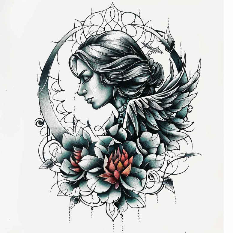 angel – tattoo design ideas free ai generated – realism-photo-realistic – for-arm – Gallery: angel-inkby-ai