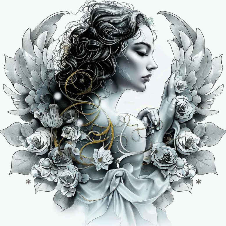 angel – tattoo design ideas free ai generated – realism-photo-realistic – for-arm – Gallery: angel-inkby-ai