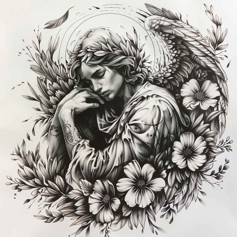 angel – tattoo design ideas free ai generated – realism-photo-realistic – for-arm – Gallery: angel-inkby-ai