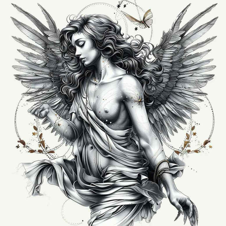 angel – tattoo design ideas free ai generated – realism-photo-realistic – for-arm – Gallery: angel-inkby-ai