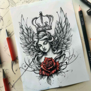 angel – tattoo design ideas free ai generated – realism-photo-realistic – for-arm – Gallery: angel-inkby-ai