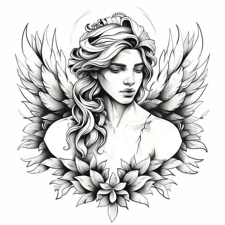 angel – tattoo design ideas free ai generated – realism-photo-realistic – for-arm – Gallery: angel-inkby-ai