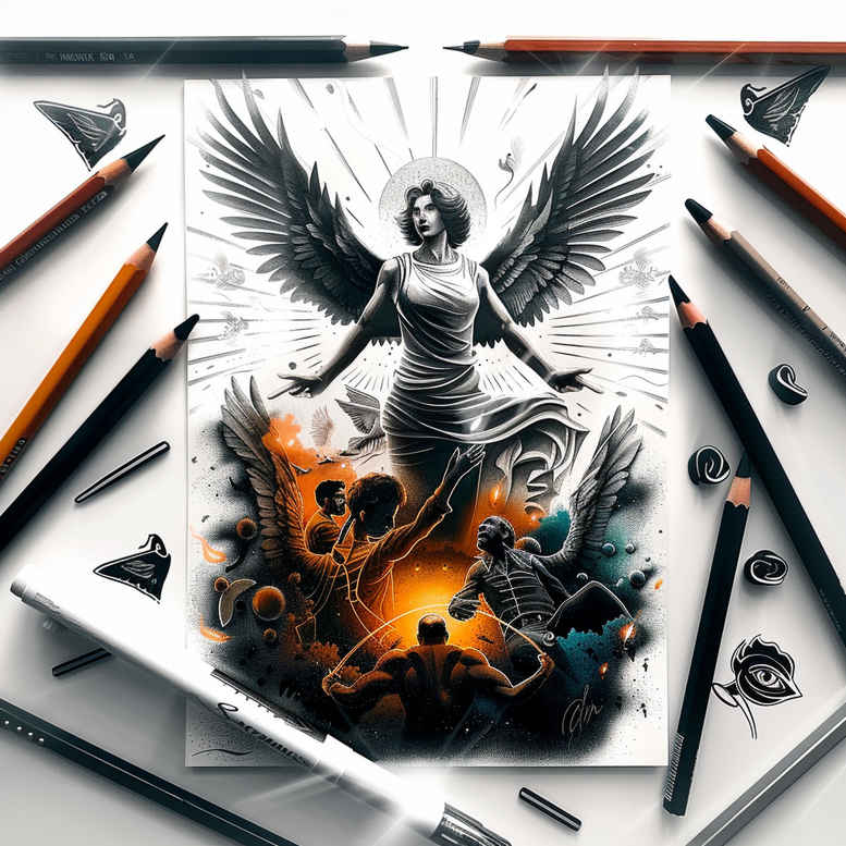 angel – tattoo design ideas free ai generated – realism-photo-realistic – for-arm – Gallery: angel-inkby-ai