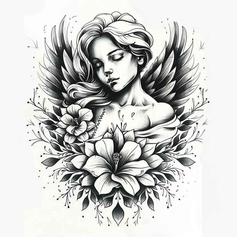 angel – tattoo design ideas free ai generated – realism-photo-realistic – for-arm – Gallery: angel-inkby-ai