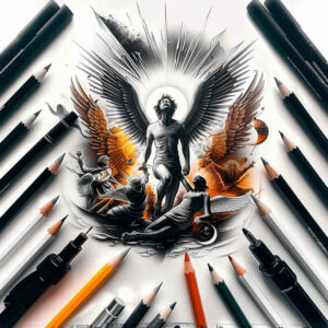 angel-of-healing – tattoo design ideas free ai generated – neotraditional-refined-color-palette – for-lower-leg – Gallery: angel-inkby-ai