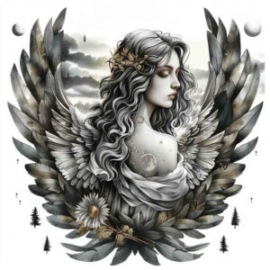 angel-of-joy – tattoo design ideas free ai generated – realism-form-fidelity – for-full-back – Gallery: angel-inkby-ai