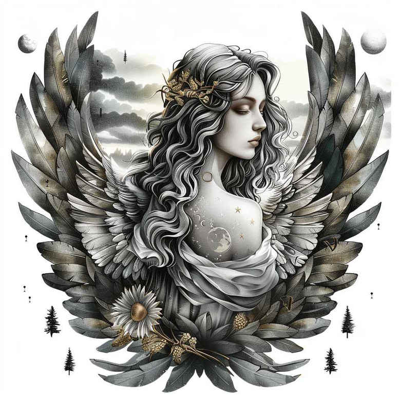 angel-of-joy – tattoo design ideas free ai generated – realism-form-fidelity – for-full-back – Gallery: angel-inkby-ai