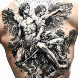 angel-of-light-and-shadow – tattoo design ideas free ai generated – surrealism-fantasy-inspired – for-chest – Gallery: angel-inkby-ai