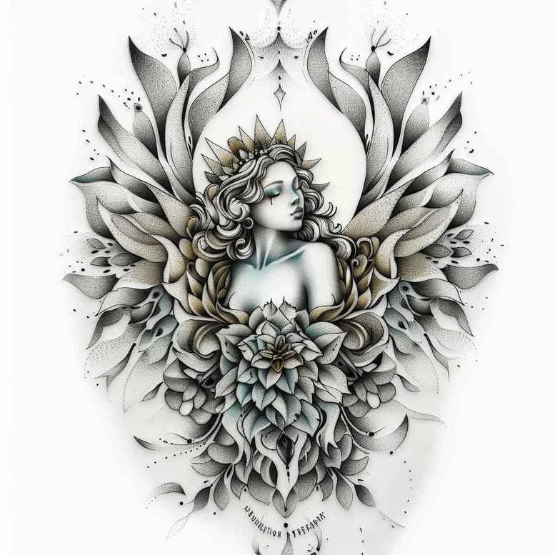 angel-of-truth – tattoo design ideas free ai generated – neotraditional-balanced-tones – for-lower-thigh – Gallery: angel-inkby-ai