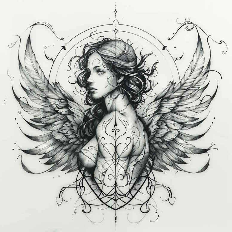 angel-woman – tattoo design ideas free ai generated – surrealism-distorted-reality – for-side – Gallery: angel-inkby-ai