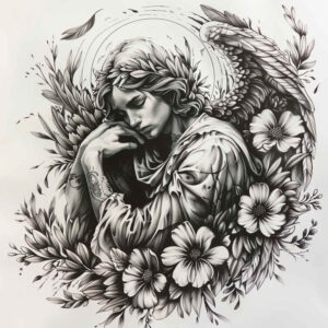 angel tattoo design ideas decorative detail celestial energy for shin