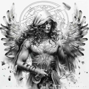 angel tattoo design ideas Surrealism distorted reality celestial light for calf