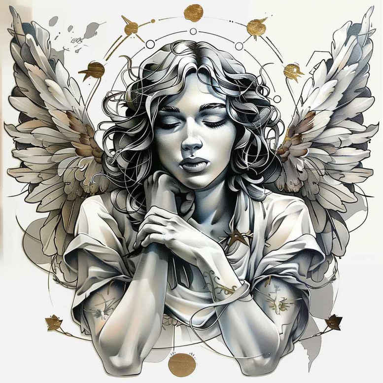 angel tattoo design ideas Surrealism visual paradox divine messenger for back of neck