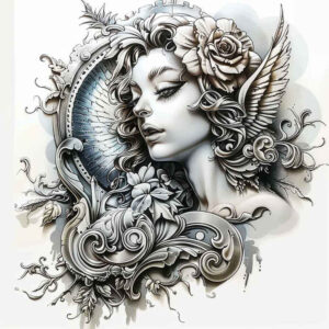 angel tattoo design ideas expressive color divine shield for calf