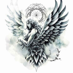 angel tattoo design ideas realistic shadowing ethereal for abdomen
