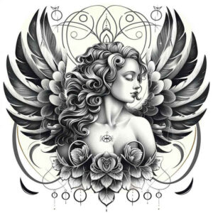 angel tattoo design ideas Surrealism symbolic motifs holy for scapula