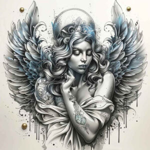 angel tattoo design ideas real-life shading holy light for back of neck