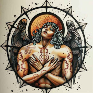 angel tattoo design ideas Surrealism translucent layers holy light for palm