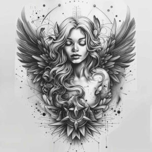 angel tattoo design ideas Surrealism fantastical elements radiant for lower back