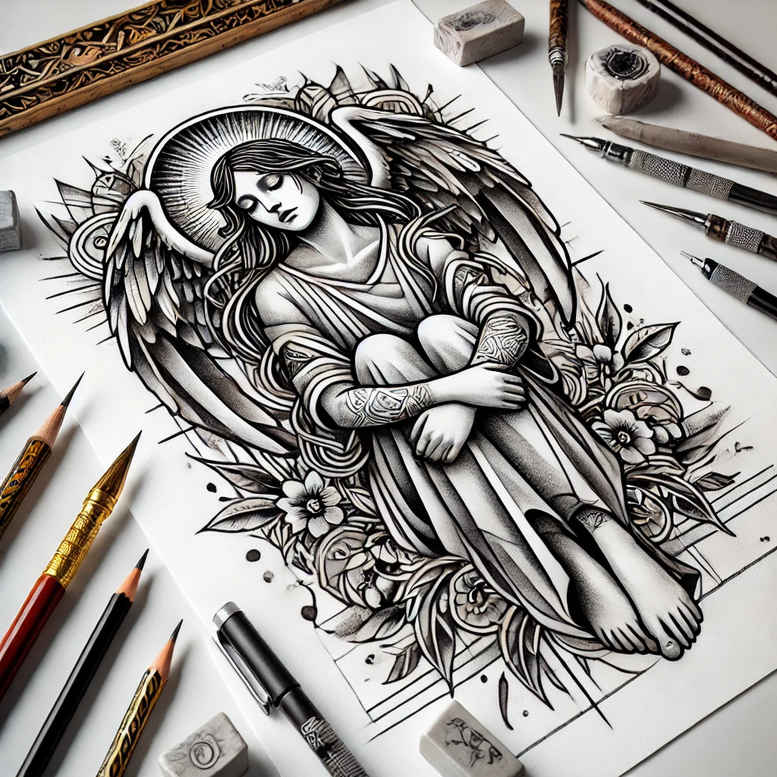 angel tattoo design ideas contrasting colors seraphic presence for palm