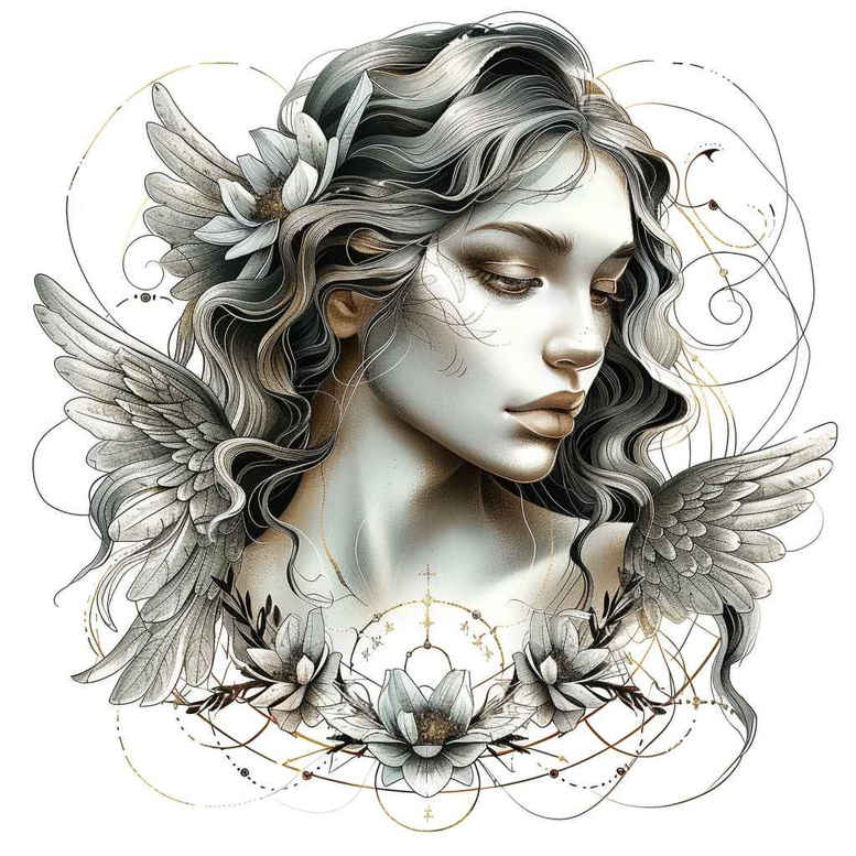angel tattoo design ideas Surrealism unreal spiritual protector for toe