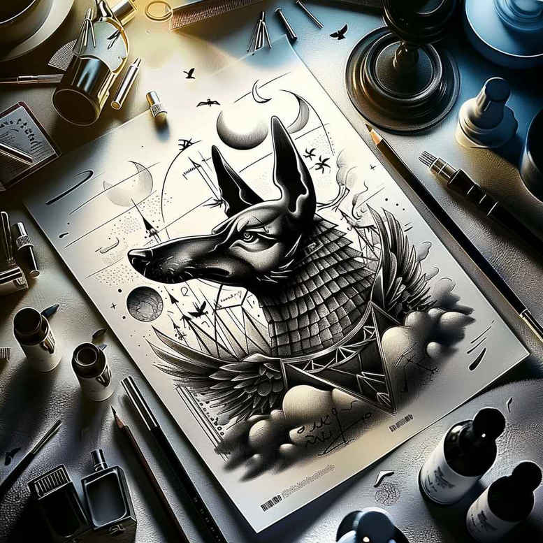 anubis-soul-full-detail-for-lower-thigh – tattoo design ideas free ai generated – Gallery: anubis-inkby-ai