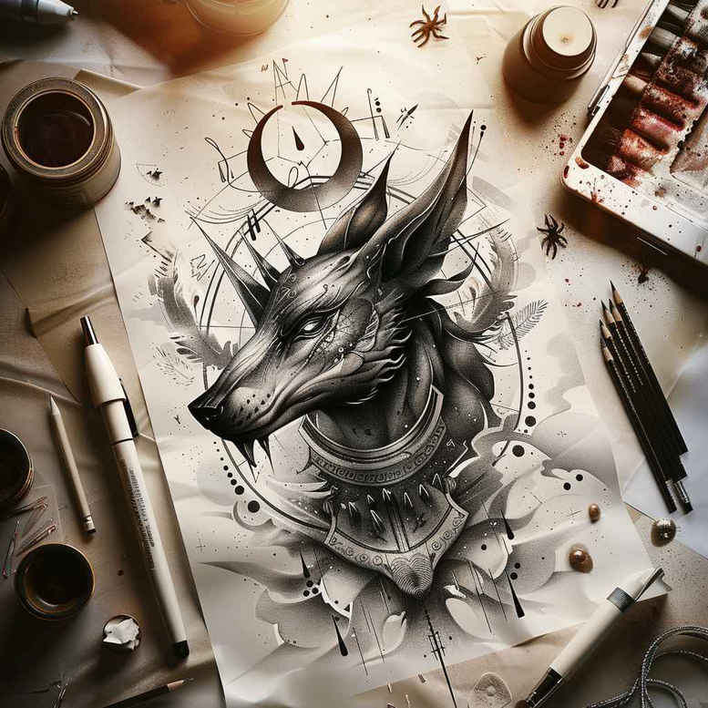 anubis-mythology-blended-gradients-for-full-back – tattoo design ideas free ai generated – Gallery: anubis-inkby-ai