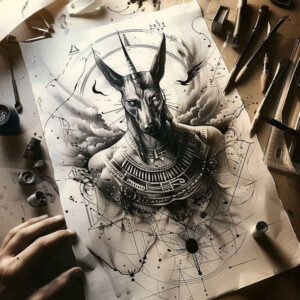 anubis tattoo design ideas refined lines ancient Egypt for toe
