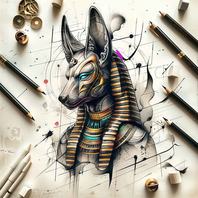 anubis tattoo design ideas strong contrast immortal for fingers