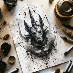 anubis tattoo design ideas Realism perfect proportions jackal-headed for knee