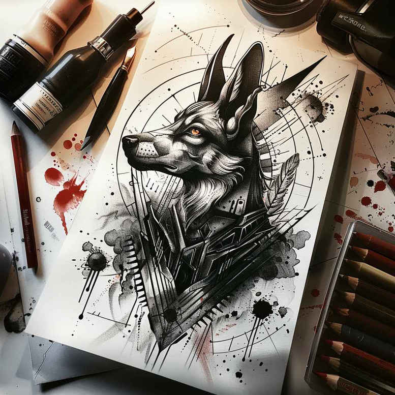 anubis tattoo design ideas Surrealism abstract mysterious for shoulder
