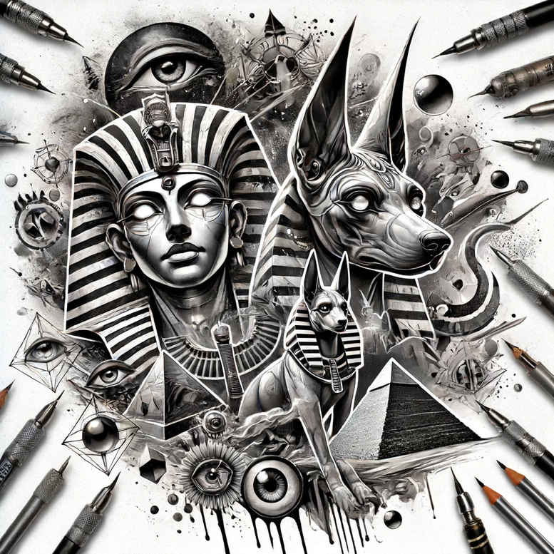 anubis tattoo design ideas bright color mythological for outer arm