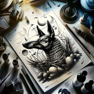 anubis tattoo design ideas Surrealism chromatic flux nocturnal for shoulder