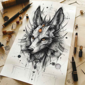 anubis tattoo design ideas Surrealism melting forms priest for upper arm
