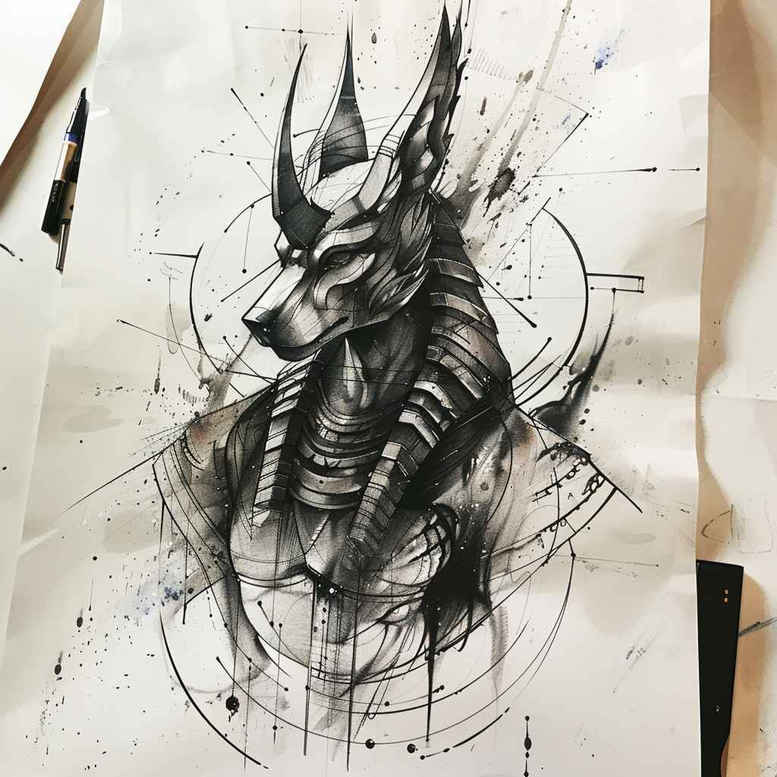 anubis tattoo design ideas Realism realistic lighting sacred animal for behind ear