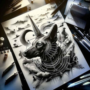 anubis tattoo design ideas Surrealism vibrant contrasts watcher for calf