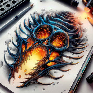 biomechanics tattoo design ideas color overlays abstract mechanics for thigh