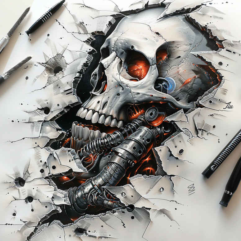 biomechanics tattoo design ideas Surrealism phantom dynamic lines for collarbone