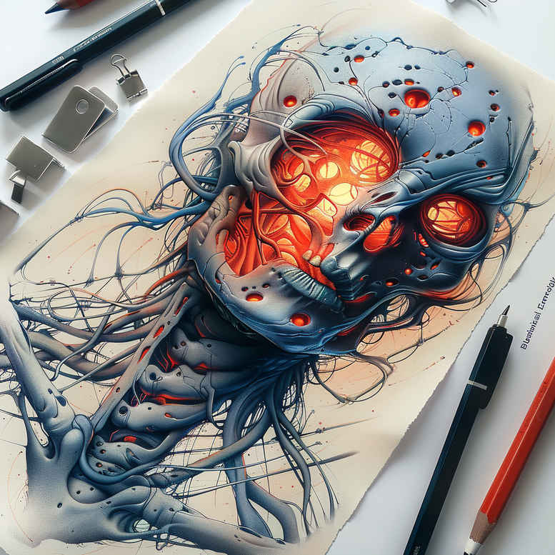 biomechanics tattoo design ideas Realism lifelike eyes energy flow for back shoulder