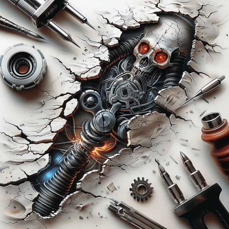 biomechanics tattoo design ideas watercolor-style engineered forms for shoulder